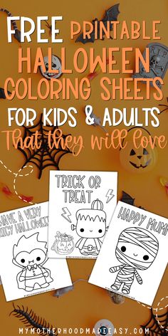 three free printable halloween coloring sheets for kids and adults that they love to color