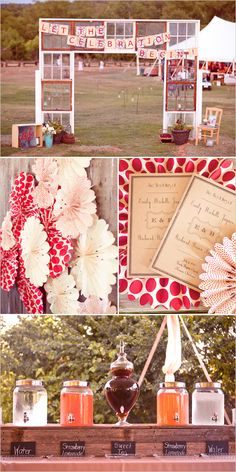 a collage of photos with flowers and decorations