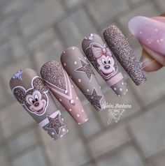 Minnie Mouse Nails, Mickey Nails, Aqua Nails, Fall In Love Again, In Love Again, Ombre Acrylic Nails