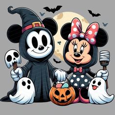 mickey and minnie mouse in halloween costumes