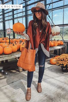 Free Shipping & Easy Return. Up to 30% Off. Lie in Caramel Fields Striped Oversize Knit Cape Sweater featured by fashionablykay. #outift #womenfashion #clothing #cape #sweater #soft #oversizesweater #knitsweater #Halloween #pumpkin Seasonal Outfits, Fashion Pic, Wearing A Hat, Fall Style, Looks Style, Kettlebell, Outfit Idea