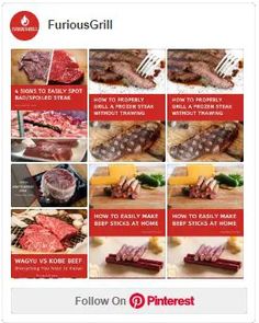 the menu for a restaurant with pictures of steaks and other meats on it