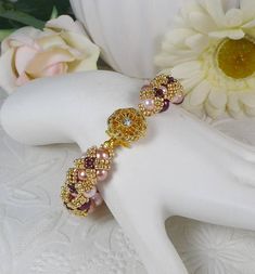 Woven Pearl Bracelet Embellished Golden Seed Beads Pink and Elegant Gold Beaded Bracelets With Bead Caps, Gold Bracelets With Bead Caps As A Gift, Accessory Design, Rhinestone Top, Elegant Bracelet, Bead Bracelets, Seed Bead Bracelets, Red Crystals, Pink And Red