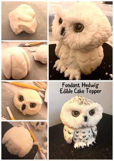 fondant hedwig edible cake topper for an owl themed birthday or baby shower