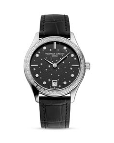 Frederique Constant Classic Watch, 36mm Elegant Black Watch With Date Indicator, Elegant Black Watches With Date Indicator, Elegant Black Diamond Watch With Date Indicator, Frederique Constant, Star Watch, Black Alligator, Jared The Galleria Of Jewelry, Leather Strap Watch, Luxury Timepieces