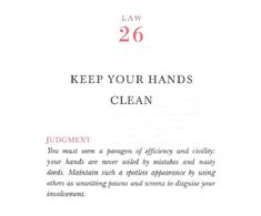 a page from the law book keep your hands clean, which is written in red and black