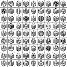 an array of different shapes and sizes in the form of squares, cubes, and rectangles