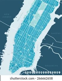 a map of the city of new york, with streets and major roads in blue