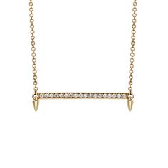 Horizontal Bar Diamond Necklace With Spikes in Gold This unique bar necklace features a horizontal bar pendant with two downward-pointing spikes on each side. We offer this popular design in 18K and 14k gold. Our designs contain an unparalleled proportion of metal to support the fine gems it accents. This trendy, unique, and meaningful bar necklace can be worn in elegant attire or in a casual affair. Everyday handmade jewelry with meaning from Irthly. A Call For Grounding The gold spikes on this How To Clean Gold, Clean Gold Jewelry, Diamond Bar Necklace, Black Gold Jewelry, Survival Bracelet, Elegant Attire, Diamond Bar, With Meaning, Bar Pendant