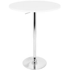 a white table with a metal base and a round top on an isolated surface, viewed from the front