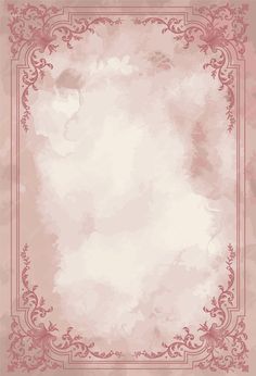 a pink background with an ornate frame on the top and bottom, along with watercolor stains