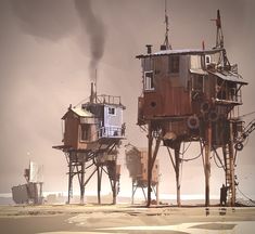 Swamp Village, Futuristic Inspiration, Mars Project, Ian Mcque, Apocalypse World, Bg Design, Arte Robot, Dark City, Arte Cyberpunk