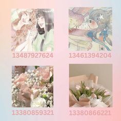 four different pictures with flowers in them and the numbers on each one are shown below