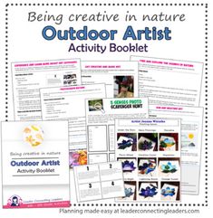 an outdoor art activity booklet with pictures and text