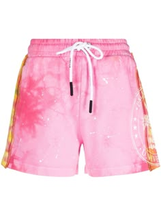 Find PALM ANGELS Tie-dye Cotton Track Shorts on Editorialist. pink/white cotton tie-dye pattern faded effect logo print to the side elasticated drawstring waistband wide leg Bedroom Colors Yellow, Fitted Midi Skirt, White Lace Shorts, Stylist Outfit, Skate Culture, Turtle Neck Crop Top, Graphic Print Sweatshirt, Strap Crop Top, Cropped Zip Up