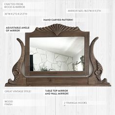 a mirror with measurements for the frame and top section, along with instructions on how to measure it