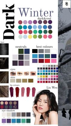 Winter Dark Palette, Deep Winter Color Pallete Outfits, Clear Winter Color Palette Makeup, Blush For Deep Winter, Cool Winter Makeup Palette, Deep Winter Hair Color Palette, Dark Winter Colour Palette, Deep Winter Eyeshadow Palette