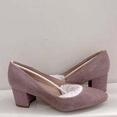 "Stylish Yet Comfortable, The Cosma Pump Is A Must Have In Your Wardrobe. This Lightweight Pump Features A Cushioned Footbed, To Give You Comfort In Every Step." Labeled As "Taupe", But These Definitely Appear More Like A Beautiful And Unique Dusty Lavender/Mauve To Me. Please See Photos. These Are New In Their Box And Are Unworn. The Sizing And Width Seem Generous. Heel Height: 2.36" Heel Type: Block Toe Type: Almond Closure Type: Slip On Upper Material: Leather Outsole Material: Manmade Lining Purple Block Heel Shoes With Medium Width, Purple Block Heel Medium Width Heels, Purple Round Toe Heels For Office, Lavender Heels, Size 12 Heels, Easy Spirit Shoes, Easy Spirit, Suede Block Heels, Suede Shoes