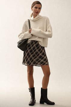 50% acrylic, 42% polyester, 5% wool, 3% elastane Pullover styling Machine wash Imported | The Lennon Wide-Sleeve Turtleneck Sweater by Pilcro in White, Women's, Size: 2XS, Polyester/Wool/Acrylic at Anthropologie Chic Jacquard Knit Sweater For Fall, Chic Jacquard Knit Sweater For Work, Fall Jacquard Knit Sweater For Work, Casual Jacquard Knit Sweater For Work, Casual Jacquard Knit Workwear Sweater, Black And White Jumper, Yellow Knitwear, White Turtleneck Sweater, Turtleneck Jumper