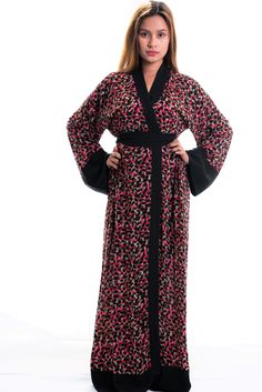 cotton long petite robes Black Wrap Kimono For Vacation, Black Open Front Robe For Loungewear, Black Floral Print Wrap Kimono, Black Wrap Kimono For Spring, Black Long Sleeve Kimono With Floral Print, Black Open Front Kimono For Spring, Black Summer Loungewear Robe, Elegant Black Summer Robe, Elegant Black Kimono For Loungewear