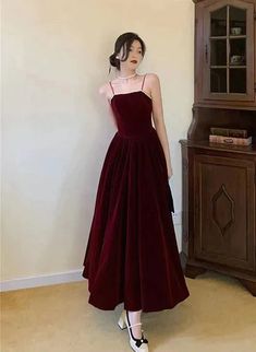 Off-the-Shoulder Spaghetti Straps Wine Red Velvet Straps Long Evening Dress Red Velvet Prom Dress, Wine Red Prom Dress, Red Spaghetti Strap Dress, Short Sleeve Prom Dresses, Velvet Prom Dress, Floral Dress Formal, Dress Wine, Spaghetti Strap Prom Dress, Burgundy Prom Dress