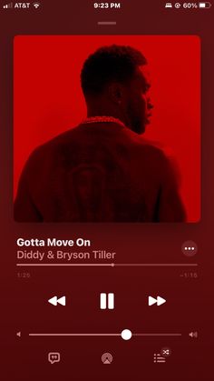 the spot music player on an iphone with red background and white text that reads, gotta move on daddy & bryson tiller