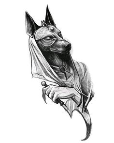 a black and white drawing of a dog wearing a hood with its head turned to the side