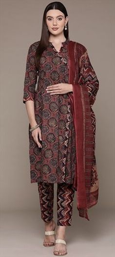 Red and Maroon color Salwar Kameez in Cotton fabric with Printed, Sequence work Bollywood Unstitched Red Suit With Printed Motifs, Traditional Red Churidar With Printed Motifs, Red Salwar Kameez With Printed Motifs For Diwali, Red Semi-stitched Churidar With Printed Motifs, Semi-stitched Red Churidar With Bandhani Print, Red Anarkali Churidar With Printed Motifs, Festive Red Churidar With Printed Motifs, Traditional Red Unstitched Suit With Printed Motifs, Red Churidar With Printed Motifs For Festive Occasions