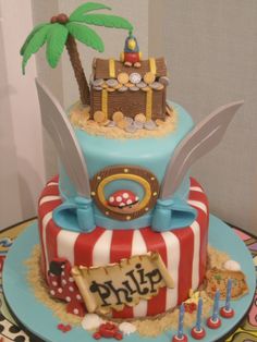 a pirate themed birthday cake on a table