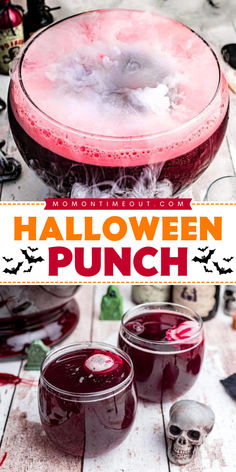 A Halloween party idea for both kids and adults! Whether non-alcoholic or alcoholic, this party punch is such a fun Halloween drink with a perfect blend of sweet and tart. Save this Halloween punch recipe! Halloween Theme Mixed Drinks, Halloween Food Ideas Crockpot, Dry Ice Cocktails Halloween Drinks, Big Batch Halloween Cocktails, Samhain Tea, October Cocktails, Heathly Drinks, Halloween Alcoholic Drinks