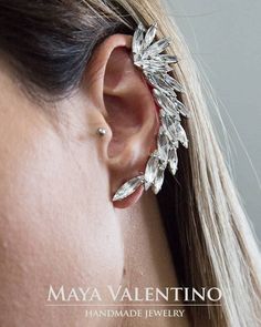 "Perfect Prom Crystal Ear Climbers For Memorial Event. Perfect Prom earring, Crystal Ear Climbers, For Memorial Event. Amazing special large abstract crystal ear cuff earrings, definitely one of my best designs, we sure that you will grab a lot of positive compliments and definitely will upgrade any out fit. Designed and created by Maya Valentino & Co. All right reserved. Embellished with lovely sparkling crystals from Swarovski! 💜Left or right option automatically comes in another side similar Rose Gold Ear Cuff, Climbing Earrings, Crystal Ear Cuff, Shiny Earrings, Ear Cuff Earrings, Ear Crawler, Ear Crawler Earrings, Gray Jewelry, Gray Earrings