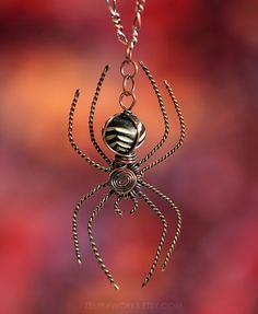 a close up of a spider on a chain