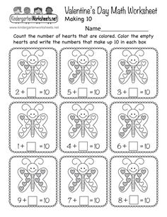 valentine's day math worksheet for students to practice counting and addition skills