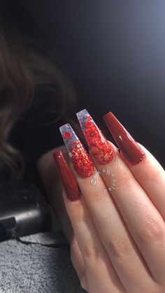 ✧follow @julianadawdyyy for more like this✧ Red Acrylic Nails, Her Nails, Long Acrylic Nails Coffin, Glam Nails, Acrylic Nails Coffin, Dream Nails