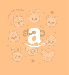 an orange background with some animals and the word shop on it's front side