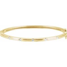 6 inch hinged bangle with 1/4 carat diamonds set in the 14k yellow gold bracelet. A comfortable, everyday piece with a secure clasp and safety feature. Diamond Bangle Bracelet, Bangles Making, Diamond Bangles Bracelet, Buying Diamonds, Diamond Carat, Demi Fine Jewelry, Diamond Bangle, Yellow Gold Bracelet, Hinged Bangle