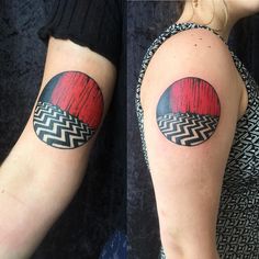 two pictures of the same person's arm with different tattoos on them, one is showing