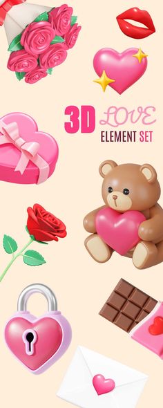 valentine's day 3d icons set