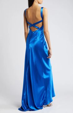 Lulus Perfectly Classy Satin Gown | Nordstrom Long Blue Silk Dress, Blue Ball Dress, Satin Gown Designs, Winter Formal Dresses Long, Blue Ball Dresses, Royal Blue Long Dress, Royal Blue Satin Dress, Satin Backless Dress, Deep Blue Dress