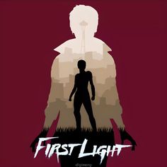 the first light movie poster with an image of a person standing in front of a city