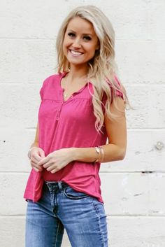 Rose Buttoned Detail Cotton Blend Short Sleeve T-shirt Pink Cotton Casual Short Sleeve Top, Casual Pink Cotton Short Sleeve Top, Casual Pink Short Sleeve Top For Summer, Casual Pink Short Sleeve Top For Spring, Women Tops Online, Tops Online Shopping, Exotic Fashion, Plus Size Top, Flowy Tops