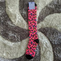 Neon Pink Leopard Print Tall Socks. Sizes 9 To 11. Mostly Acrylic. Pink Casual Knee-high Socks, Pink Fitted Knee-high Casual Socks, Pink Fitted Casual Knee-high Socks, Comfortable Pink Knee-high Socks, Comfortable Knee-high Pink Socks, Pink Stretch Knee-high Socks, Comfortable Stretch Pink Knee-high Socks, Casual Multicolor Stretch Knee-high Socks, Pink Socks For Stocking Stuffers