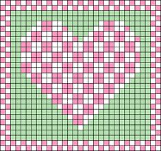 a cross stitch pattern with pink and green squares