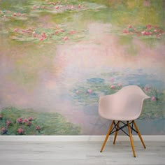 Vintage Lily Pond Oil Painting Wallpaper Mural | WallpaperMural Monet Nursery, Mural Wallpaper Vintage, Pond Nursery, Monet Wallpaper, Pond Oil Painting, Pond Wallpaper, Oil Painting Wallpaper, Seaside Wallpaper, Wallpaper Feature