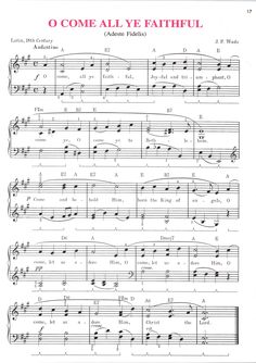 sheet music with the words o come all ye fathu