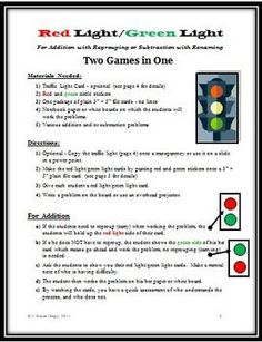 the red light / green light worksheet is shown with instructions for students to use it