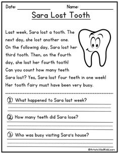 a tooth worksheet with the words sara lost tooth