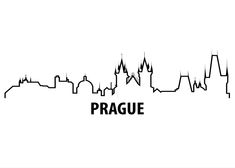 prague skyline in black and white with the word prague