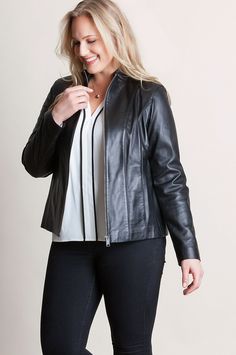 Greenwich Lambskin Leather Jacket – Plus (18-24) Plus Size Leather Jacket, Plus Size Leather, Jacket Collection, Lambskin Leather Jacket, Trim Jacket, Cocktail Attire, Leather Shirt, Leather Jacket Black, Curvy Girl Fashion