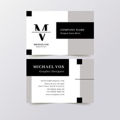 two black and white business cards with the letter v on them, one is for michael vos